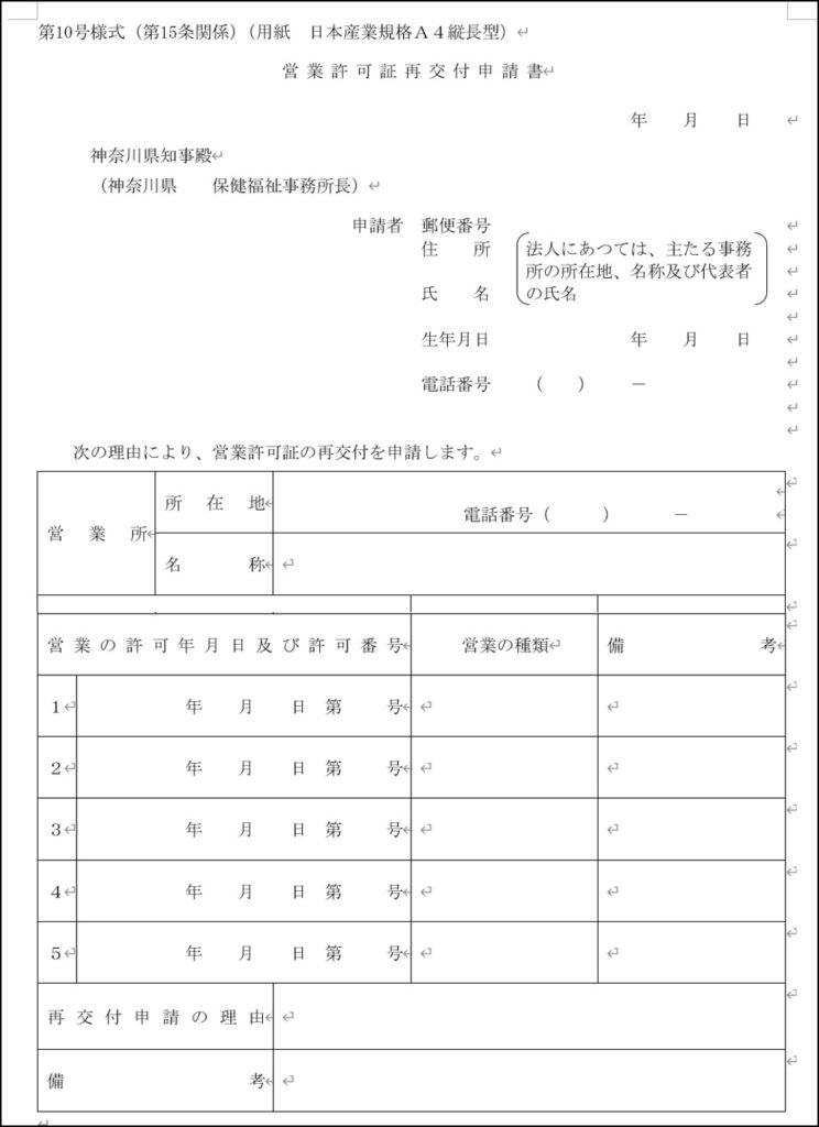 営業許可証の再発行